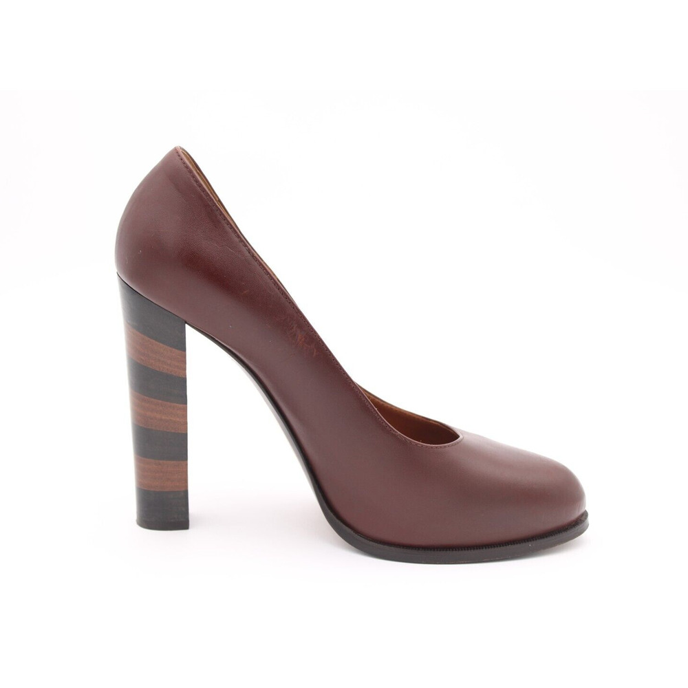 Fendi Women's Leather Paquin Block Heels Pumps Burgundy Corporate Sz 39.5 - Picture 5 of 8